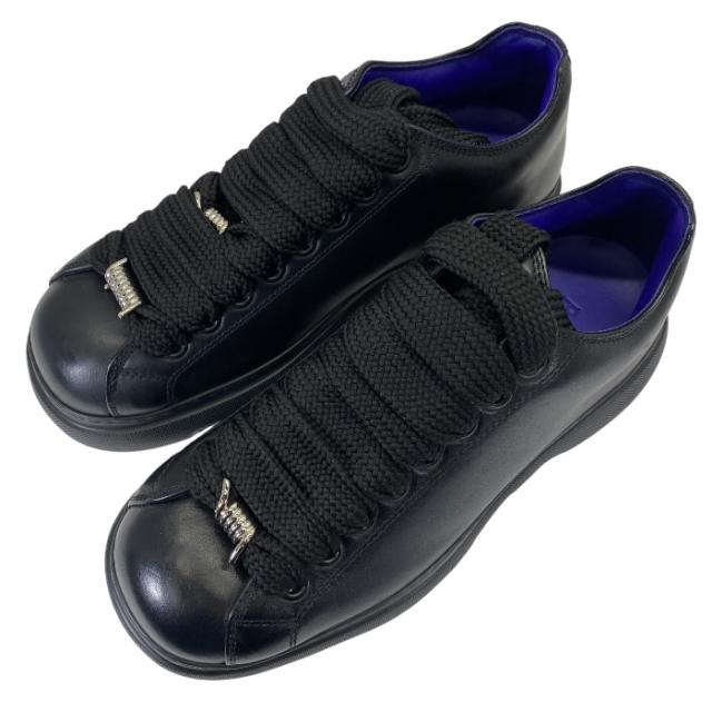 美品 バーバリー レンジャー スニーカー シューズ フラット レース ブラック ブルーBURBERRY [サイズ41 約26cm] 高級感演出 ストリート映え コーデ主役 洗練スタイル