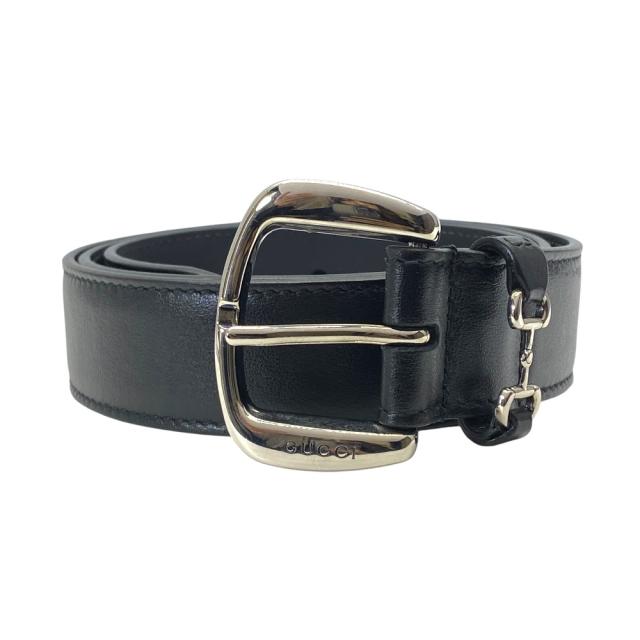 グッチ ホースビット ベルト レザー ロゴ シルバー金具 ブラック 700338 GUCCI [サイズ85・34] エレガント 上品 高級感 洗練 スタイリッシュ