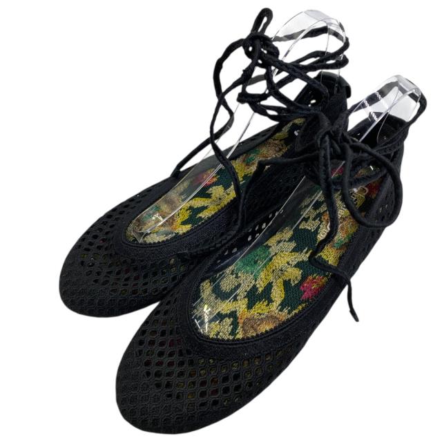 未使用展示品 ディオール バレエシューズ レースアップ フラット シューズ ブラック メッシュ Christian Dior [サイズ39(約26cm)] 上品 高級感 洗練 エレガント フェミニン スタイリッシュ 軽やか デイリー コーデ映え ラグジュアリー 長く使える