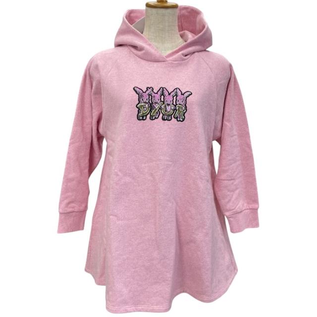 未使用 ベビーディオール ラビットパーカー ワンピース スウェット コットン ピンク キッズ Baby Dior [サイズ10] 上品 洗練 快適 軽量 春秋 定番 高級感 可愛い ナチュラル カジュアル