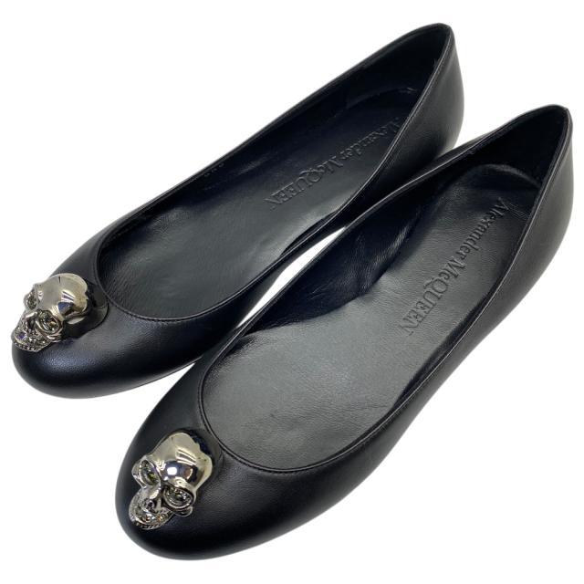 未使用 アレキサンダーマックイーン スカル フラットパンプス バレエシューズ ブラック レザー Alexander McQueen[サイズ35(約22cm)] 上品 洗練 快適 軽量 定番 高級感 スタイリッシュ カジュアル