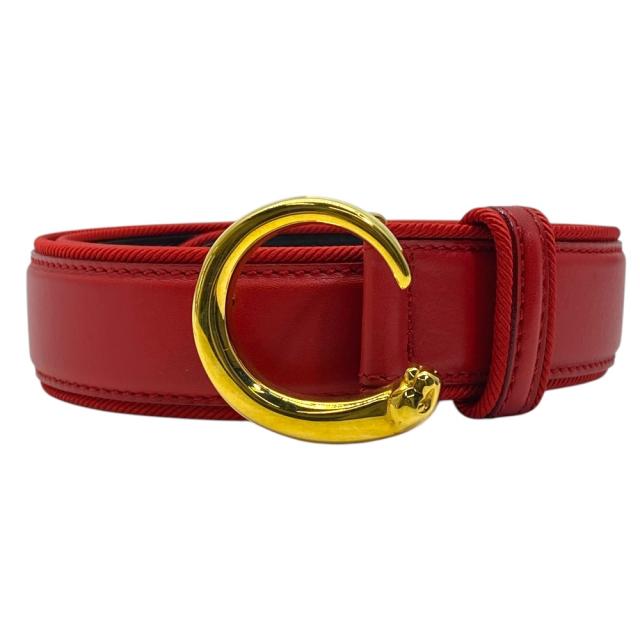 カルティエ パンテール ベルト レッド ゴールド キャンバス レザー メタル ロゴ Cartier (サイズM) 上品 洗練 高級感 スタイリッシュ カジュアル トレンド エレガント 定番 存在感