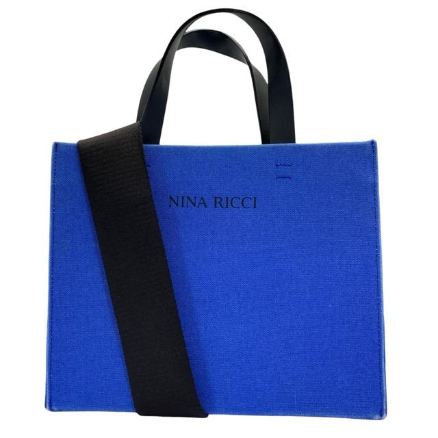 ニナリッチ 2WAY キャンバスショッパー トートバッグ ハンドバッグ ショルダーバッグ 22SS Bolsa Tote ロゴ ブルー NINA RICCI 上品 洗練 高級感 軽量 大容量 実用性 定番 スタイリッシュ カジュアル トレンド