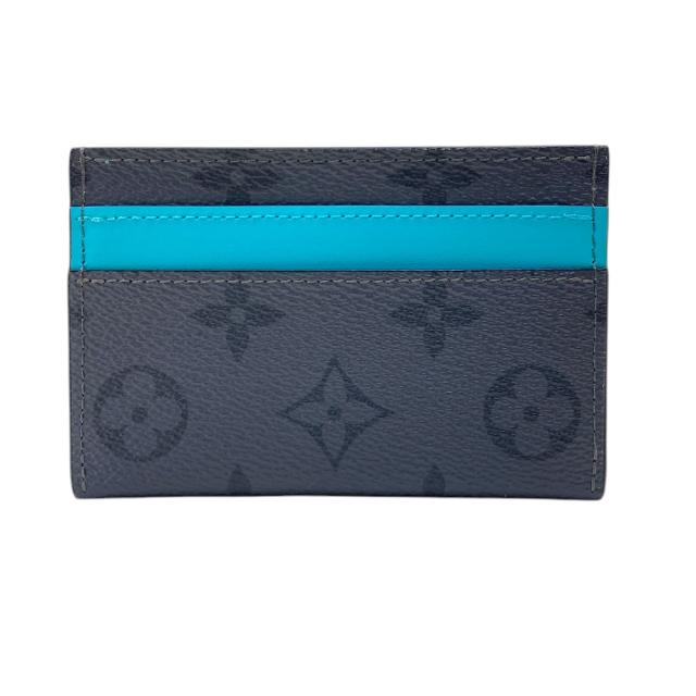 美品 ルイヴィトン エクリプス ポルト カルト ダブル カードケース グレー ターコイズ ブルー M12838 レザー LOUIS VUITTON コンパクト 薄型 持ち運び 収納 スマート 日常使い 洗練 高級感