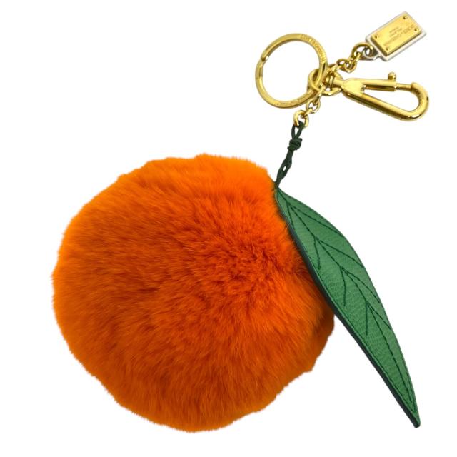 ドルチェ＆ガッバーナ キーホルダー キーリング オレンジ ラビット ファー レザー メタル ゴールド オレンジ グリーン DOLCE&amp;GABBANA バッグアクセント 持ち運び 便利 日常使い スタイリッシュ 洗練 上品