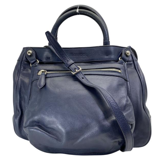ジルサンダー 2way ショルダーバッグ ハンドバッグ トートバッグ ポーチ付き ロゴ レザー ネイビー 紺 シルバー金具 JIL SANDER デイリー 通勤 収納力 使いやすい スマート 上品 洗練 高級感