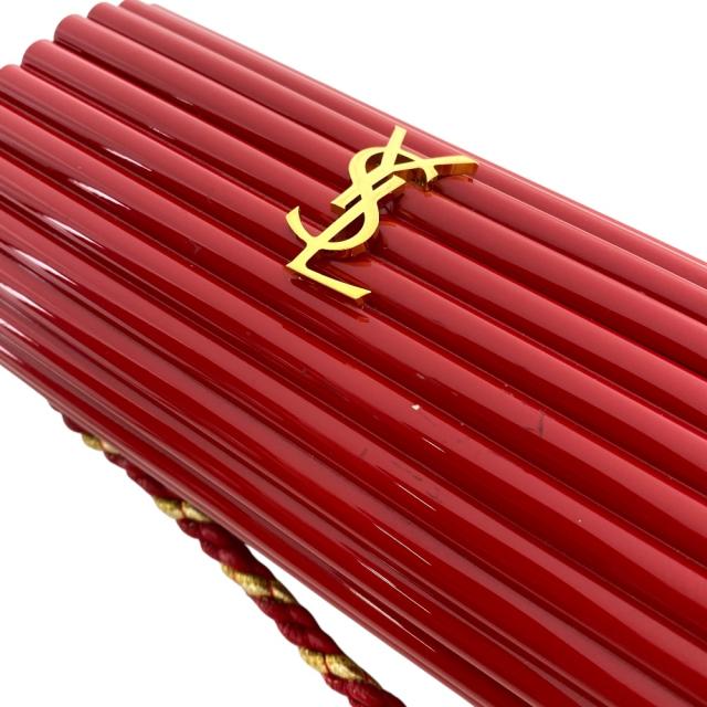 サンローラン オピウム タッセル ボックス バッグ ショルダーバッグ YSLロゴ レザー プラスチック レッド ゴールド YVES SAINT LAURENT パーティー フォーマル コーデ スタイリッシュ 上品 洗練 高級感_4