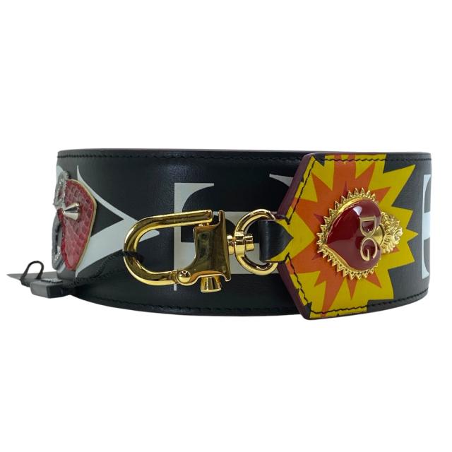 未使用 ドルチェ＆ガッバーナ バッグ ストラップ アクセサリー ブラック ゴールド スタッズ ハート DOLCE&amp;GABBANA 付け替え カスタマイズ アレンジ 個性的 スタイリッシュ 洗練 上品