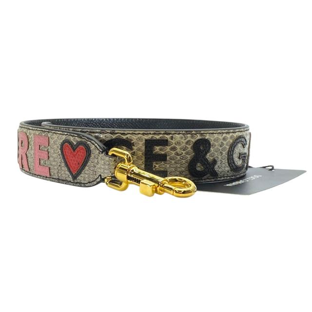 未使用 ドルチェ＆ガッバーナ バッグ ストラップ アクセサリー グレー ゴールド ハート ロゴ DOLCE&amp;GABBANA 付け替え カスタマイズ アレンジ 個性的 スタイリッシュ 洗練 上品