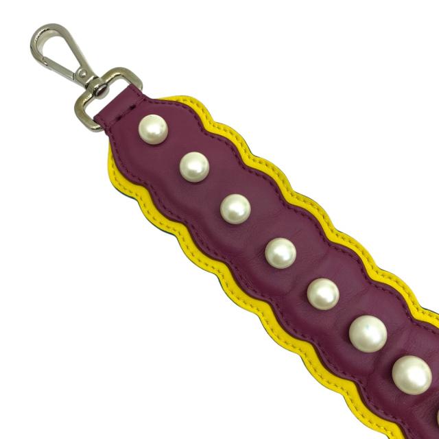 フェンディ ロング ストラップユー ショルダーストラップ アクセサリー フェイクパール シルバー ボルドー レザー FENDI 上品 洗練 高級感 シンプル 定番 人気 日常使い_4