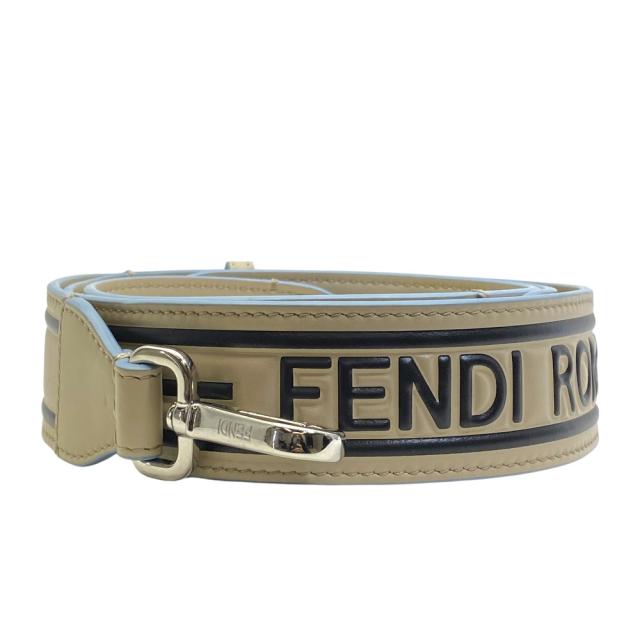 フェンディ ロング ストラップユー ショルダーストラップ バッグアクセサリー ROMA ロゴ レザー シルバー ベージュ FENDI 上品 洗練 高級感 シンプル 定番 人気 日常使い