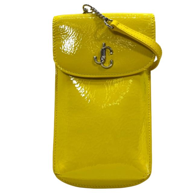 未使用 ジミーチュウ VARENNE スマホショルダー フォンケース スマホケース JCロゴ イエロー パテントレザー NGD 212 JIMMY CHOO ミニバッグ 上品 洗練 高級感 デイリー