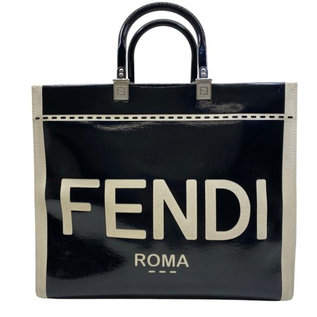 FENDI フェンディ サンシャイン ミディアム トートバッグ ショッピングトート バッグ 8BH386 ANT7 パテントレザー ブラック ホワイト 洗練 高級感 エレガント ラグジュアリー スタイリッシュ 上品 人気 実用的