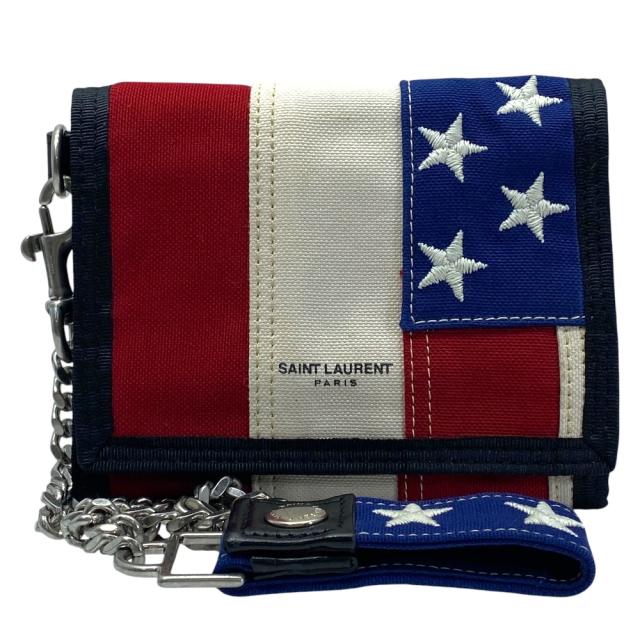 未使用 SAINT LAURENT サンローラン 三つ折り財布 折財布 556469 935A6 2686 キャンバス レザー アイボリー レッド ブルー 洗練 高級感 上品 人気 定番 実用的 エレガント