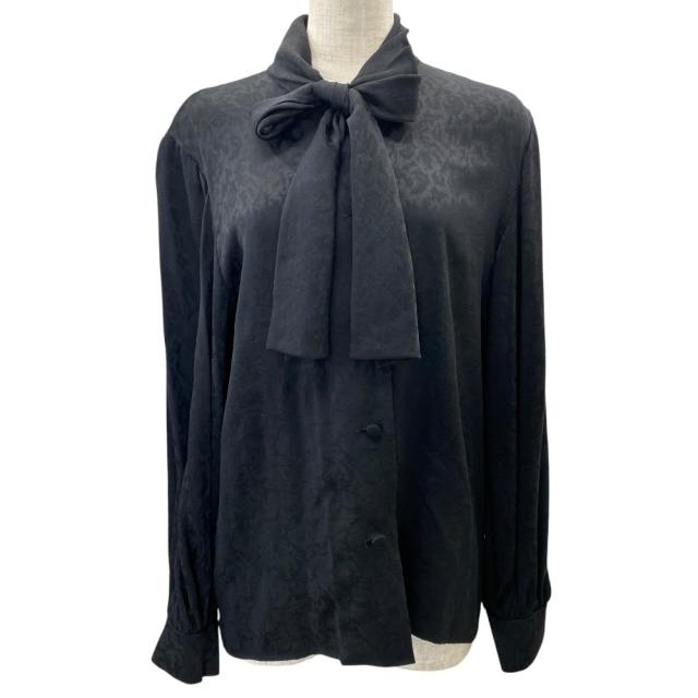 美品 Yves Saint Laurent イヴ・サンローラン ラヴァリエネック ボウタイ リボンタイ ブラウス HT272-042 シルク ブラック M 上品 洗練 エレガント 高級感 フェミニン 人気 定番
