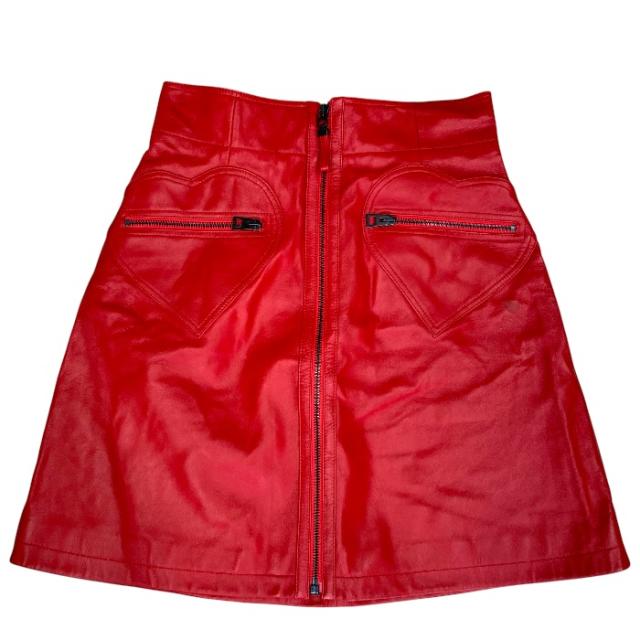 未使用 Christian Dior ディオール ジップ スカート ミニスカート 台形 155J55AL019 レザー コットン レッド (サイズ36) 洗練 上品 高級感 エレガント フェミニン 人気 定番 スタイリッシュ モード