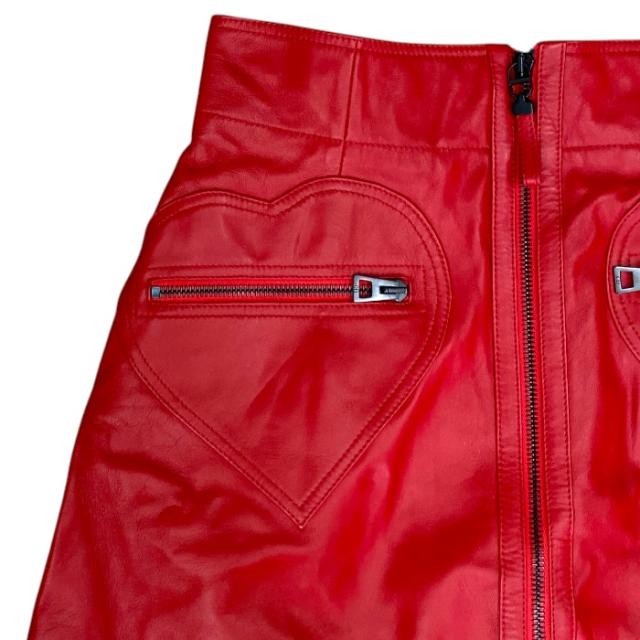 未使用 Christian Dior ディオール ジップ スカート ミニスカート 台形 155J55AL019 レザー コットン レッド (サイズ36) 洗練 上品 高級感 エレガント フェミニン 人気 定番 スタイリッシュ モード_2