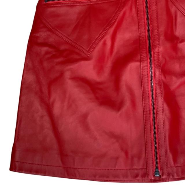 未使用 Christian Dior ディオール ジップ スカート ミニスカート 台形 155J55AL019 レザー コットン レッド (サイズ36) 洗練 上品 高級感 エレガント フェミニン 人気 定番 スタイリッシュ モード_5