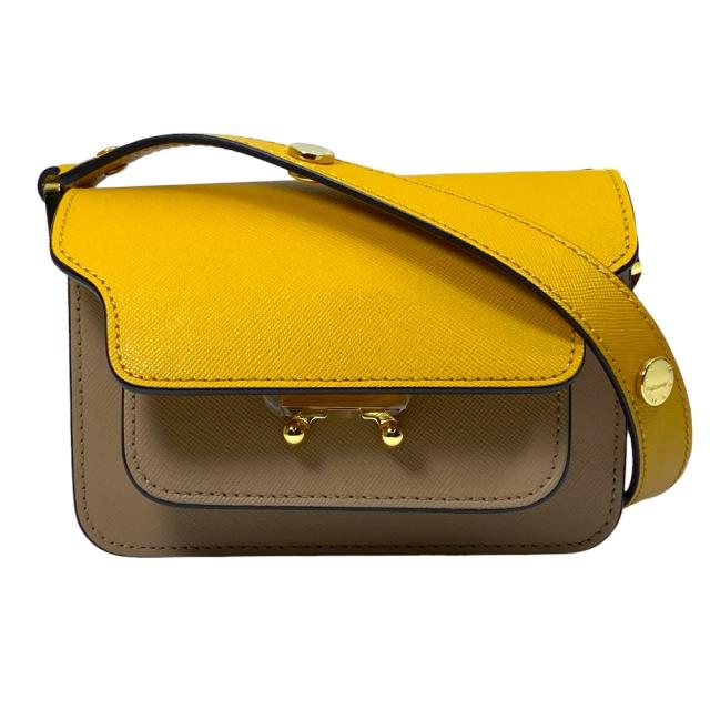 美品 MARNI マルニ TRUNK トランク ミニ ショルダーバッグ クロスボディ M00998 レザー イエロー ベージュ 上品 洗練 定番 人気 実用的 お出かけ