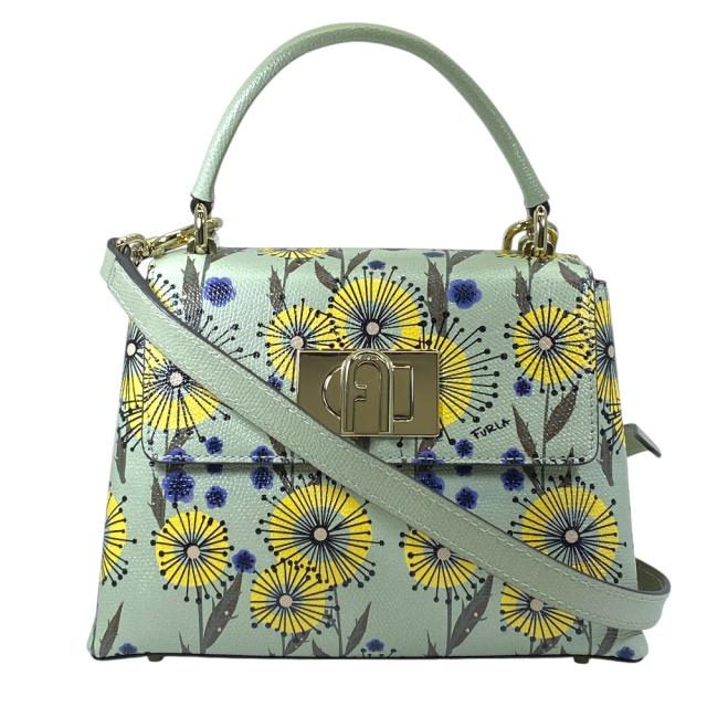 FURLA フルラ 1927 トップハンドル ミニ ハンドバッグ ショルダーバッグ 2WAY フラワー WB00109 レザー グリーン 通勤 お出かけ 上品 洗練 高級感 実用的 定番