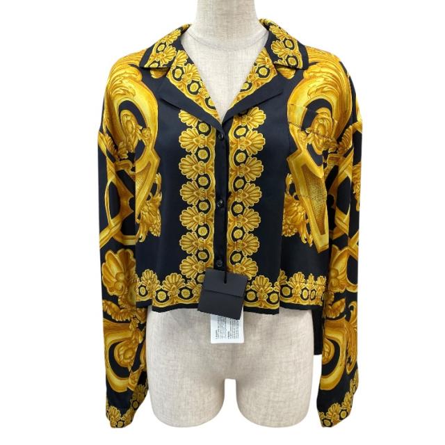 未使用 VERSACE ヴェルサーチ バロッコ メデューサ シャツ 長袖 0429E7429B1391 ポリエステル ブラック ゴールド (サイズ38) 洗練 上質 定番 人気 エレガント 現代的