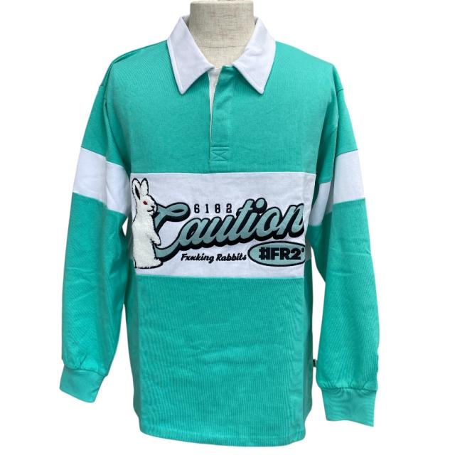 未使用 沖縄限定 FR2 エフアールツー Caution Rabbit Classic Rugby Long-sleeve Shirt 長袖 ラガー シャツ FRC3945 コットン グリーン (サイズM) 洗練 上質 デイリー カジュアル 定番 実用的