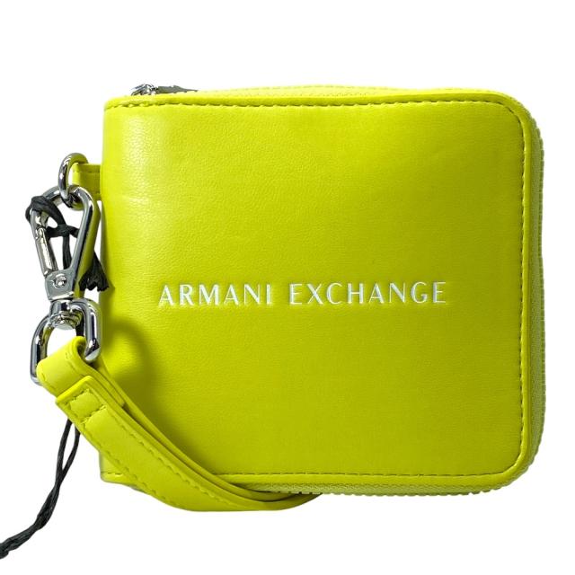 未使用 A|X ARMANI EXCHANGE アルマーニ エクスチェンジ ストラップ付き 二つ折り財布 折財布 958500/3F896 レザー イエロー 洗練 上質 デイリー 定番 実用的
