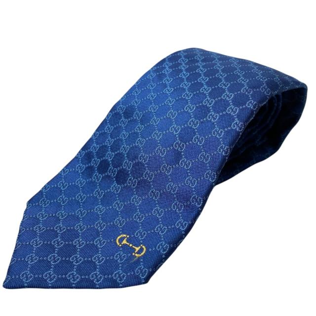 GUCCI グッチ ジャカード ネクタイ ループタイ レギュラータイ ホースビット GGロゴ 744394 シルク ブルー 洗練 上質 ビジネス フォーマル 定番 実用的