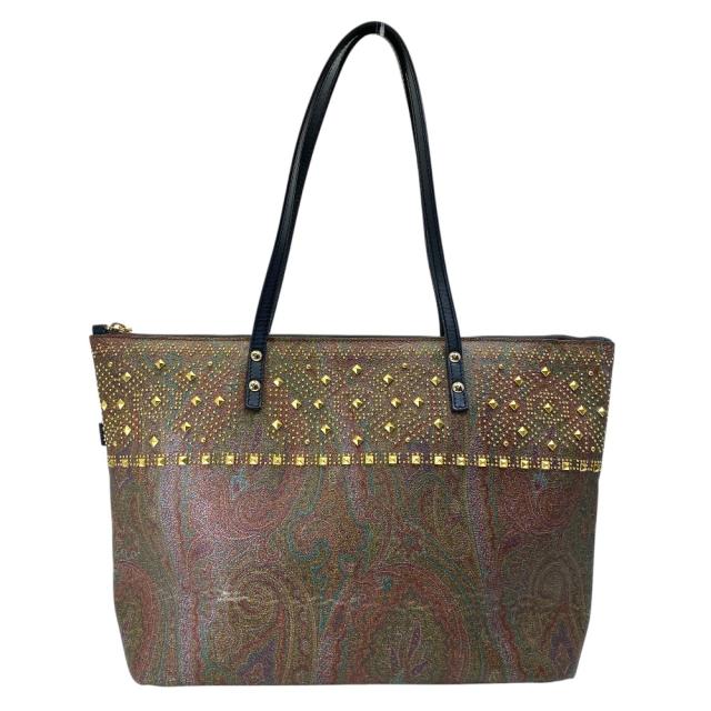 ETRO エトロ ペイズリー トートバッグ ハンドバッグ スタッズ 1I360 7164 0600 PVC ブラウン系 ペイズリー柄 デイリー 通勤 お出かけ 大容量 エレガント 実用的