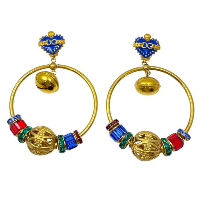 DOLCE&GABBANA ドルチェアンドガッバーナ フープ クリップ クリスタル ベル イヤリング アクセサリー GP カラーストーン ゴールド 高級感 上品 アクセサリー ジュエリー レディース ギフト プレゼント フォーマル 18,000円