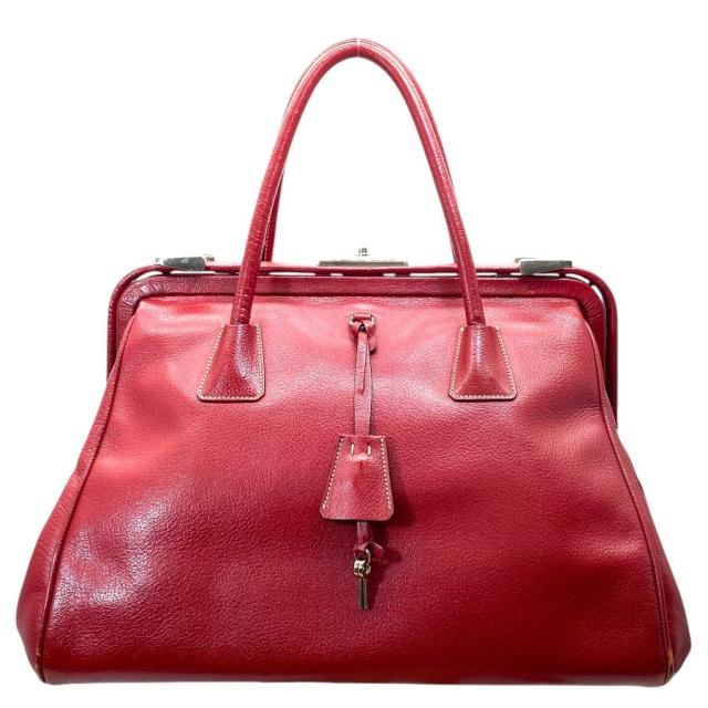 PRADA プラダ ハンドバッグ マドラス セルニエラバッグ ドクターズバッグ B11176 レザー レッド シルバー 高級感 上品 軽量 収納力 斜め掛け 肩掛け 通勤 通学 旅行 メンズ レディース 21,600円