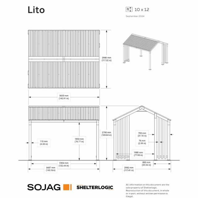 SOJAG ソジャグ LITO ガゼボ サンシェルター 10 x 12フィート 3m x 3.6