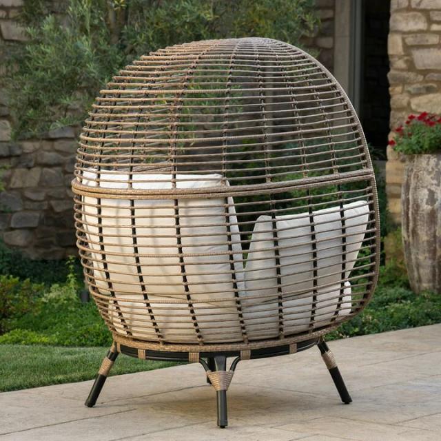 SunVilla サンヴィラ Elliot エッグチェアー 屋外用 ガーデン ラタンチェア ハンギング風 コージー Egg Chair 1人掛け プールサイド ベランダ パティオ 屋外家具 クッション付き Sunbrella生地 汚れカビ色あせ耐性 粉体塗装アルミフレーム スタイリッシュ 送料無料_1