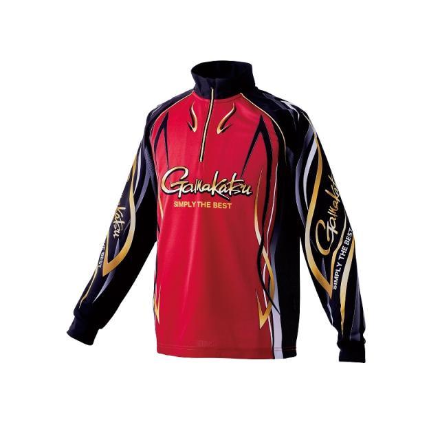 がまかつ GM3734 2WAYプリントジップシャツ (長袖) レッド 3L