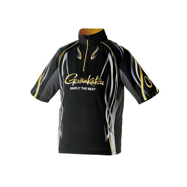 がまかつ GM3735 2WAYプリントジップシャツ (半袖) ブラック L