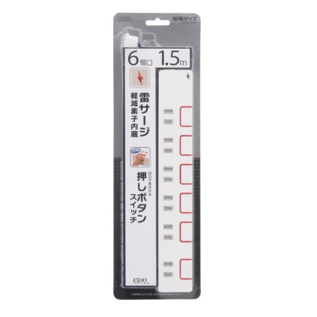 オーム電機　6口1．5ｍタップ雷ＰＵＳＨＳＷ　　　　