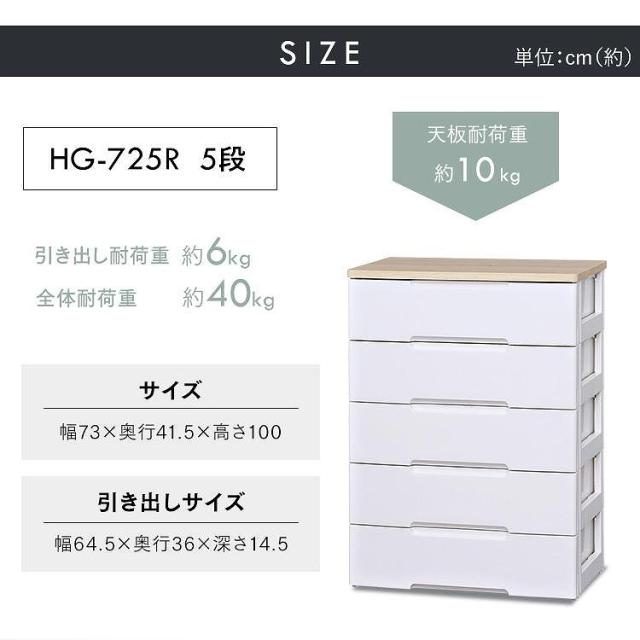 アイリスオーヤマ チェスト 5段 収納ボックス タンス ウッドトップチェスト HG-725R ホワイト 【ｍ特】