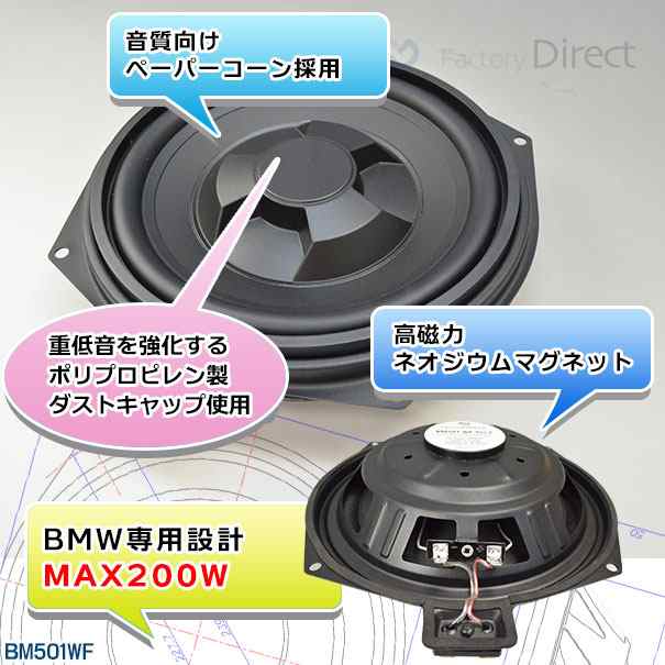 fd-bm501wf-26 純正交換 スリム ウーハー X6シリーズ E71 E72 X6 トレードイン BMW スピーカー 8インチ 20cm(  カスタム パーツ 車 カー｜au PAY マーケット