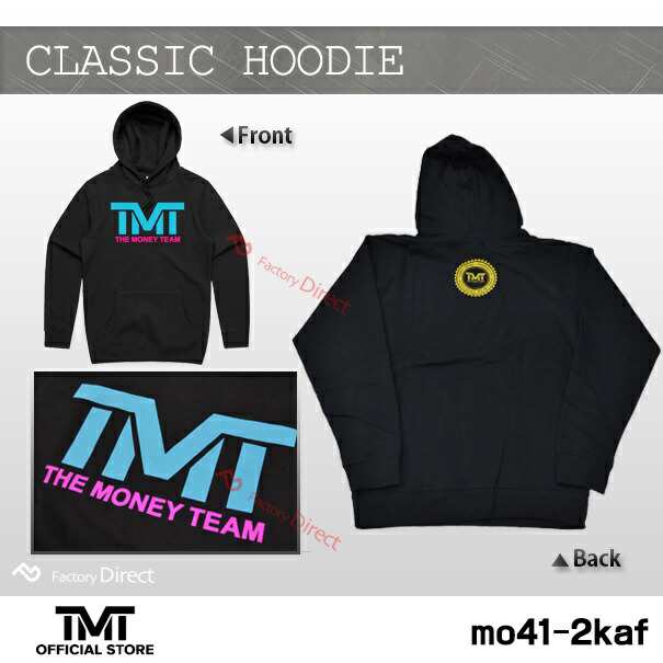 tmt-mo41-2kaf THE MONEY TEAM ザ・マネーチーム パーカーCLASSIC HOODIE 黒ベース×水色ロゴ  フロイド・メイウェザー ボクシング メンズ｜au PAY マーケット