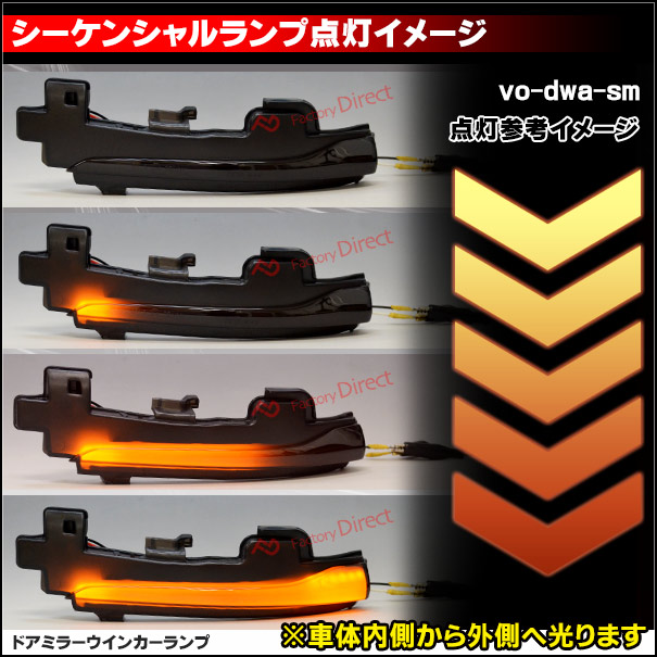 ll-vo-dwa-sm08 (シーケンシャル点灯 スモークレンズ) Volvo ボルボ V70 III (Typ B系後期 2012-2016 H24-H28) LEDドアミラーウインカー 流星点灯 (車用品 カーパーツ カスタム パーツ 流れるウインカー ドアミラーウィンカー ウインカー ウィンカー サイドミラー)_4