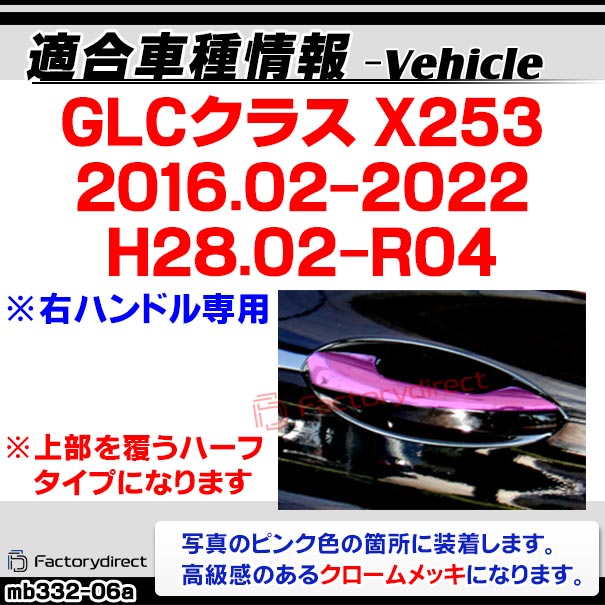 ri-mb332-06(111-06) ドアハンドル(右ハンドル)用 GLCクラス X253 (2016.02-2022 H28.02-R04) Mercedes Benz メルセデスベンツ クロームメッキトリム ガーニッシュカバー ( ドアノブ カスタム パーツ アクセサリー ドレスアップ 外装パーツ 車用品 カスタムパーツ )