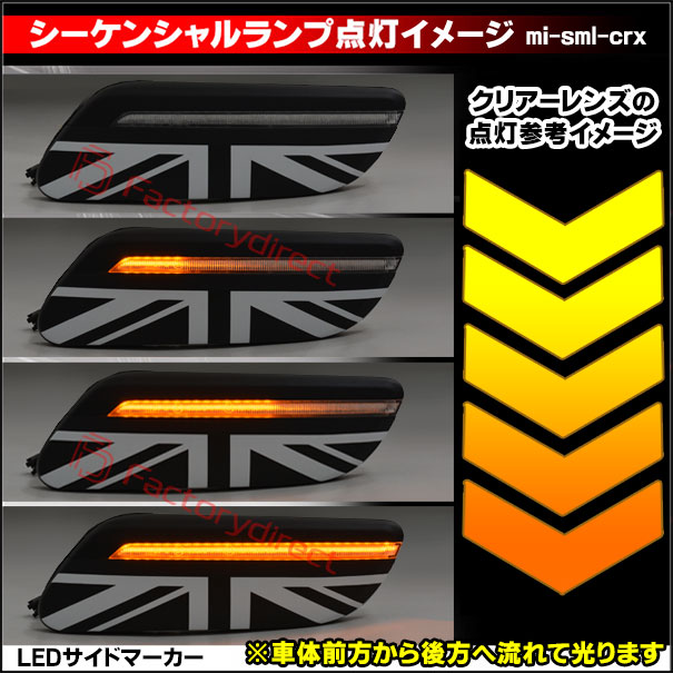 ll-mi-sml-crx03 (シーケンシャル点灯) (クリアーレンズ) MINI F57 LCI2 (後期 2021.05以降 R03.05以降) LEDサイドマーカー LEDウインカーランプ (カスタム パーツ 車 ウィンカー ウインカー マーカー ランプ ライト マーカーレンズ 外装灯 ドレスアップ 流れる)_3