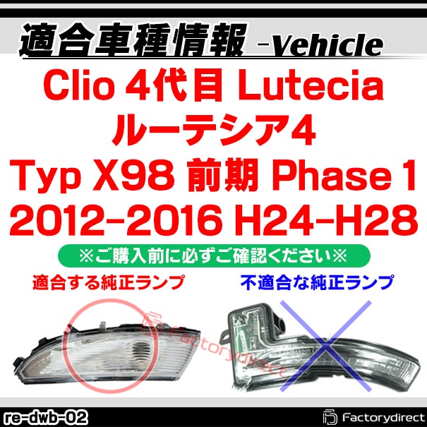 ll-re-dwb-sm02 (シーケンシャル点灯 スモークレンズ) Clio IV Lutecia ルーテシア4 (Typ X98 前期 Phase 1 2012-2016 H24-H28) Renault ルノー LEDドアミラーウインカーランプ 流星点灯 (車 ウィンカー サイドミラー ランプ 外装 流れるウインカー シーケンシャル)_1