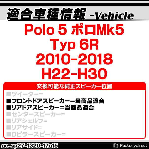 ac-sp27-1320-17a15 (フロントドア＆リアドア専用) Polo 5 ポロMk5 (Typ 6R 2010-2018 H22-H30) (165mm 6.5inch用) VW フォルクスワーゲン ABSインナーバッフルボード スピーカーアダプター ヨーロッパ 欧州EUブランド工場製造 (欧州車 EU バッフル 自動車)
