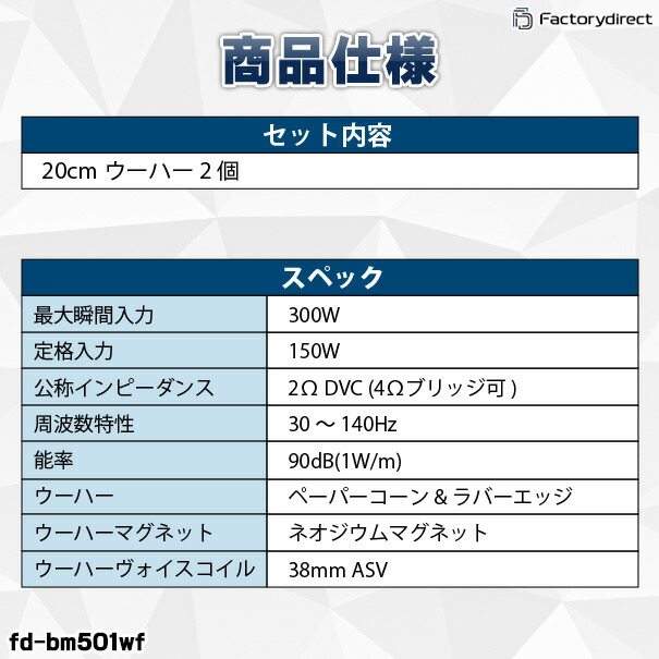 fd-bm501wf24 BMW 4シリーズ G22 G82 M4 純正交換 8インチ 20cm スリム ウーハー トレードイン スピーカー (車 カスタム パーツ カースピーカー オーディオ カーオーディオ ウーファー トレードインスピーカー カー用品 カーパーツ ウーハー ドレスアップ)_2