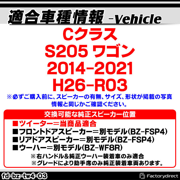 fd-bz-tw4-03 Cクラス S205 ワゴン (2014-2021 H26-R03) MercedesBenz メルセデスベンツ 純正交換 ツィーター カプラーONトレードイン (車 スピーカー カースピーカー ツィーター ツイーター カーオーディオ カスタム パーツ 車載スピーカー ドレスアップ)_1