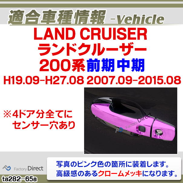 ri-ta282-65a ドアハンドル用 Land Cruiser ランドクルーザー (200系前期中期 H19.09-H27.08 2007.09-2015.08) トヨタ Toyota クローム メッキ トリム ガーニッシュ カバー (ドアノブ ドアハンドルカバー 車用品 カスタムパーツ 外装 アクセサリー ドレスアップ)_1
