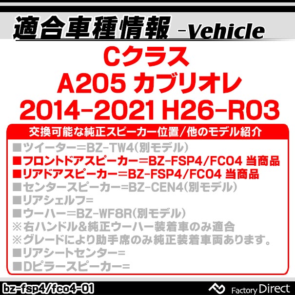fd-bz-fco4-01 Cクラス A205 カブリオレ (2014-2021 H26-R03) コアキシャル同軸 2WAYスピーカー MercedesBenz メルセデスベンツ 純正交換 スピーカーカプラーONトレードイン (車 カースピーカー カーオーディオ カーパーツ カーステレオ カスタム パーツ 内装)_1