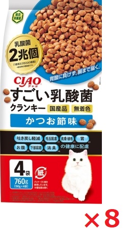 【8個セット】ＣＩＡＯ　すごい乳酸菌クランキー　かつお節味190ｇ×4袋 いなば　ペットフード　ペット まとめ買い