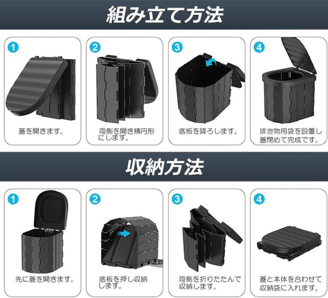簡易トイレ 非常用 災害用 テント 水洗 4個セット ポータブルトイレ 折りたたみトイレ 携帯トイレ トイレ キャンプ 耐荷重150kg 洗えるプラスチック製 防災トイレ 仮設 トイレ かんいといれ 防災グッズ 車中泊グッズ 車載 介護 便座一体型 持ち運_7